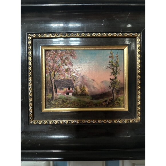 Limoges France Andre Bureau enamel painting signed black ornate frame - Picture 2 of 6